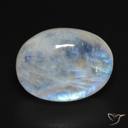15.57ct Naturel Blanc bleuâtre Pierre de lune arc-en-ciel, ovale, Transparent