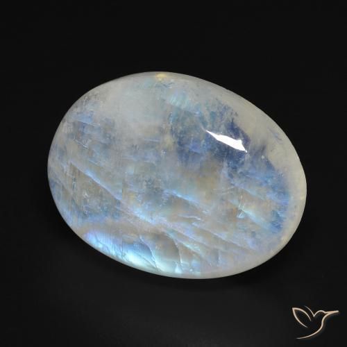 Pierre de lune arc-en-ciel Blanc bleuâtre naturelle ovale, 15.57 ct, Transparent