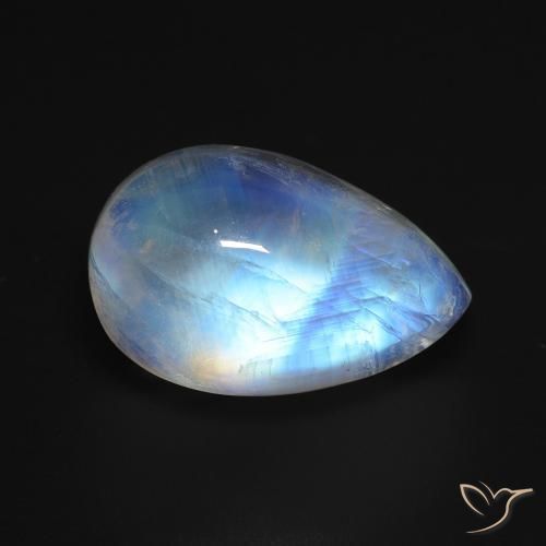 Pierre de lune arc-en-ciel Blanc bleuâtre naturelle En forme de poire, 8.44 ct, Transparent