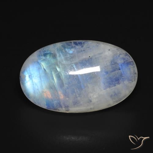 13.28ct Naturel Blanc bleuâtre Pierre de lune arc-en-ciel, ovale, Transparent