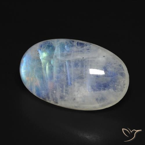 Pierre de lune arc-en-ciel Blanc bleuâtre naturelle ovale, 13.28 ct, Transparent