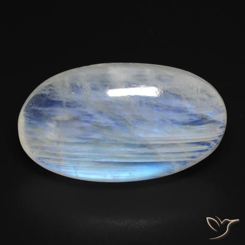 25.43ct Naturel Blanc bleuâtre Pierre de lune arc-en-ciel, ovale, Transparent