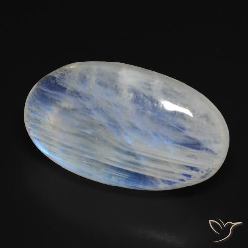 Pierre de lune arc-en-ciel Blanc bleuâtre naturelle ovale, 25.43 ct, Transparent