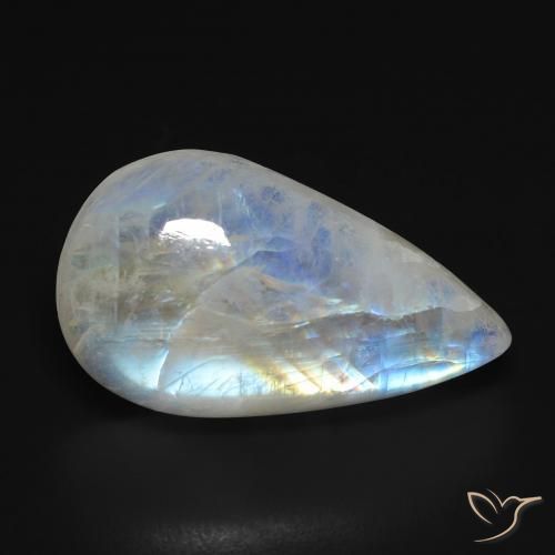 Pierre de lune arc-en-ciel Blanc bleuâtre naturelle En forme de poire, 13.40 ct, Transparent