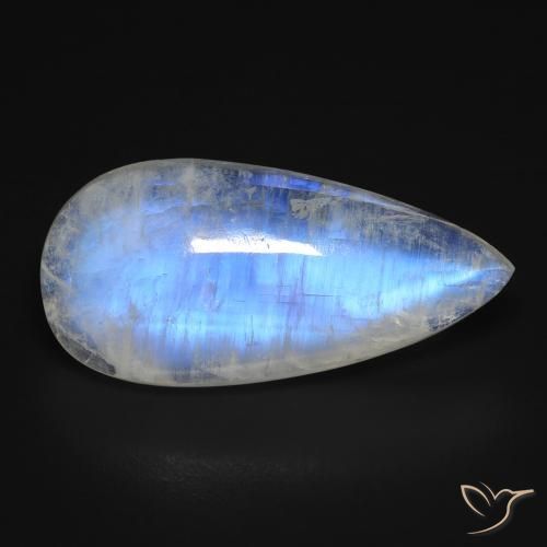 Pierre de lune arc-en-ciel Blanc bleuâtre naturelle En forme de poire, 10.97 ct, Transparent