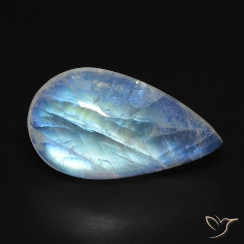 Pierre de lune arc-en-ciel blanc naturelle en forme de poire, 8,18 ct, transparent