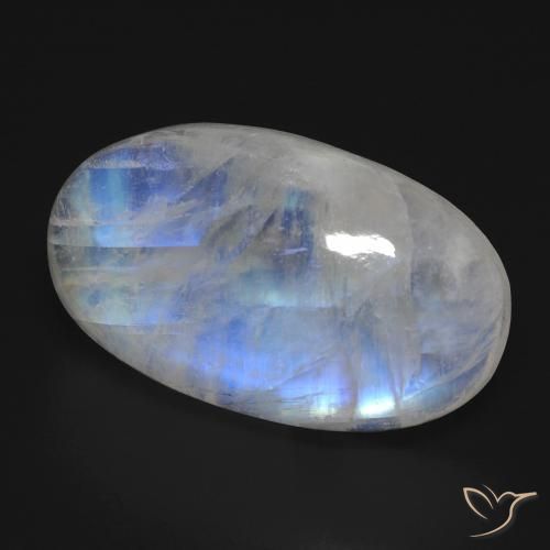 Pierre de lune arc-en-ciel Blanc bleuâtre naturelle ovale, 17.81 ct, Transparent
