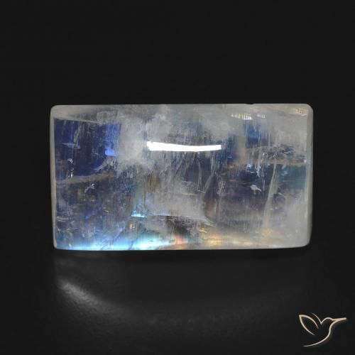 7.85ct Naturel Blanc bleuâtre Pierre de lune arc-en-ciel, Baquette, Transparent