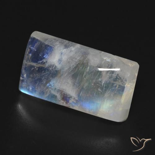 Pierre de lune arc-en-ciel Blanc bleuâtre naturelle Baquette, 7.85 ct, Transparent