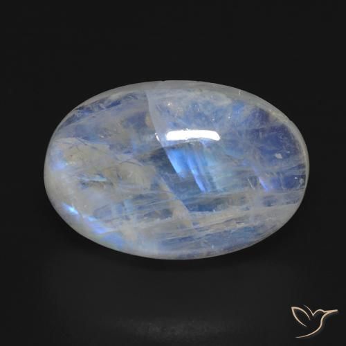 17.11ct Naturel Blanc bleuâtre Pierre de lune arc-en-ciel, ovale, Transparent