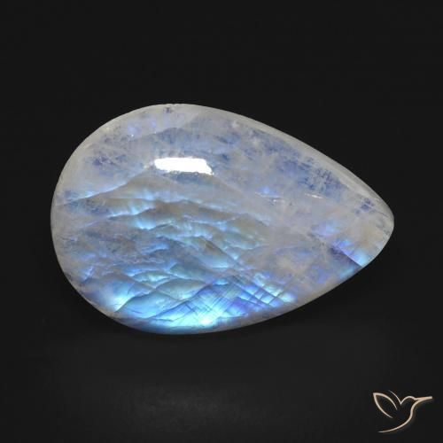 Pierre de lune arc-en-ciel Blanc bleuâtre naturelle En forme de poire, 9.96 ct, Transparent