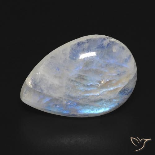 Pierre de lune arc-en-ciel Blanc bleuâtre naturelle En forme de poire, 9.96 ct, Transparent