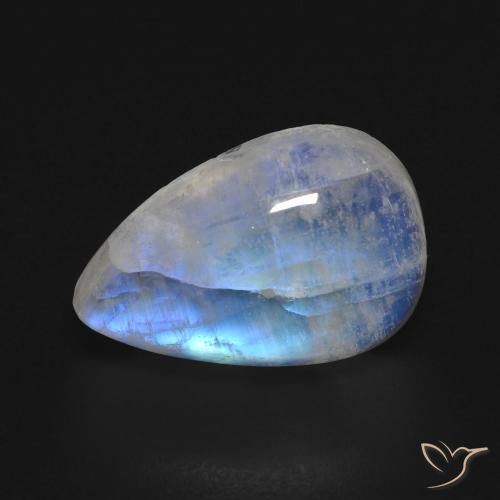8.49ct Naturel Blanc bleuâtre Pierre de lune arc-en-ciel, En forme de poire, Transparent