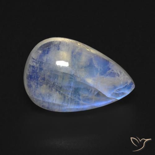Pierre de lune arc-en-ciel Blanc bleuâtre naturelle En forme de poire, 8.49 ct, Transparent