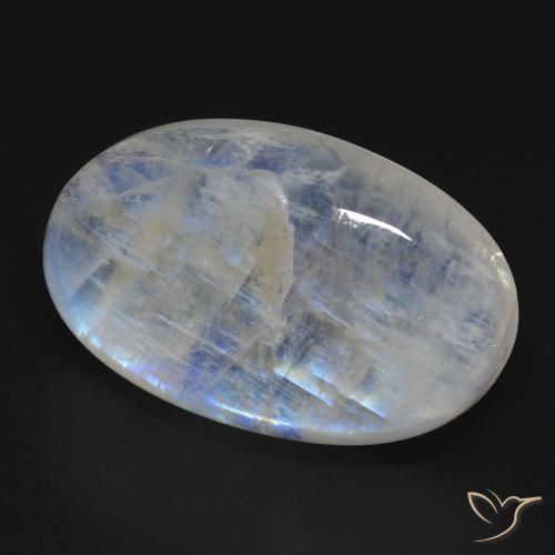 Pierre de lune arc-en-ciel Blanc bleuâtre naturelle ovale, 25.56 ct, Transparent