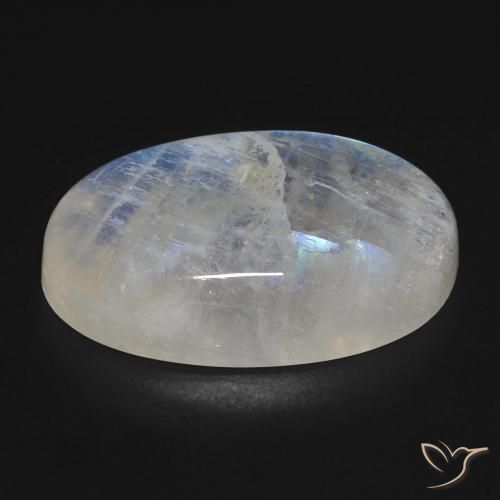 Pierre de lune arc-en-ciel Blanc bleuâtre naturelle ovale, 25.56 ct, Transparent