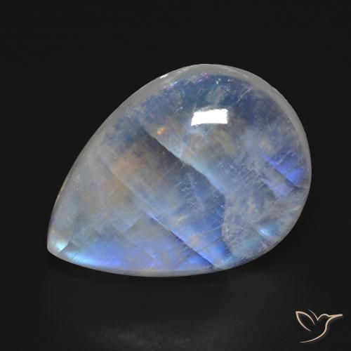 16.74ct Naturel Blanc bleuâtre Pierre de lune arc-en-ciel, En forme de poire, Transparent