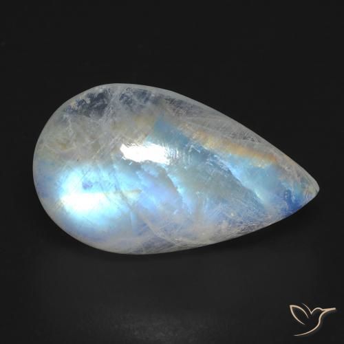 Pierre de lune arc-en-ciel Blanc bleuâtre naturelle En forme de poire, 10.33 ct, Transparent