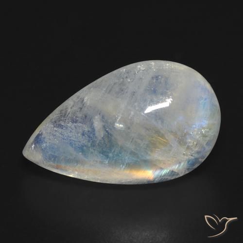 Pierre de lune arc-en-ciel Blanc bleuâtre naturelle En forme de poire, 10.33 ct, Transparent