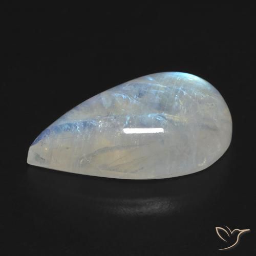Pierre de lune arc-en-ciel Blanc bleuâtre naturelle En forme de poire, 10.33 ct, Transparent