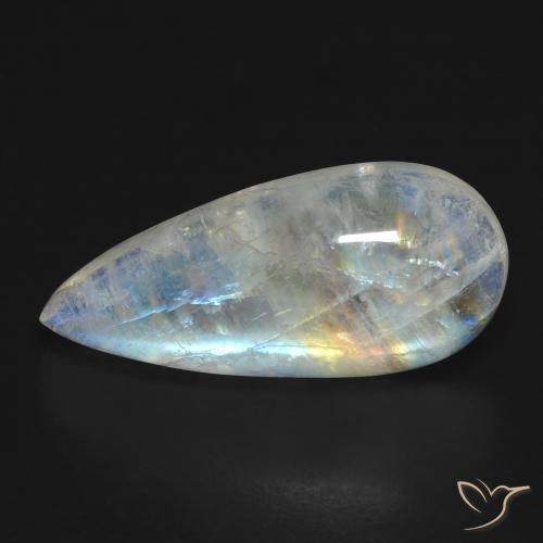 Pierre de lune arc-en-ciel Blanc bleuâtre naturelle En forme de poire, 10.83 ct, Transparent