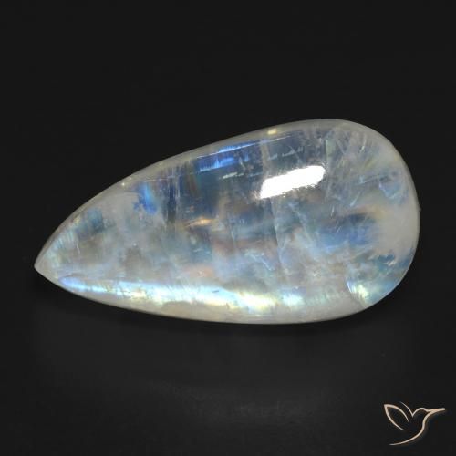 Pierre de lune arc-en-ciel Blanc bleuâtre naturelle En forme de poire, 16.67 ct, Transparent