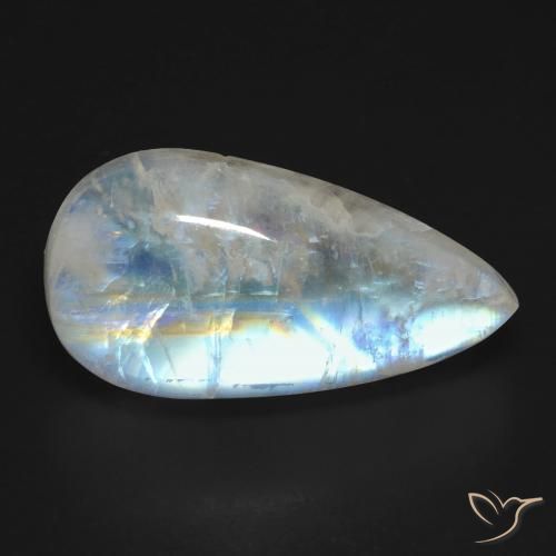 Pierre de lune arc-en-ciel Blanc bleuâtre naturelle En forme de poire, 16.67 ct, Transparent