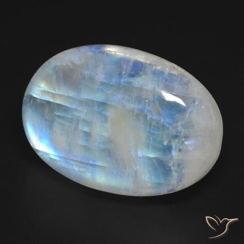 Pierre de lune arc-en-ciel Blanc bleuâtre naturelle ovale, 25.97 ct, Translucide