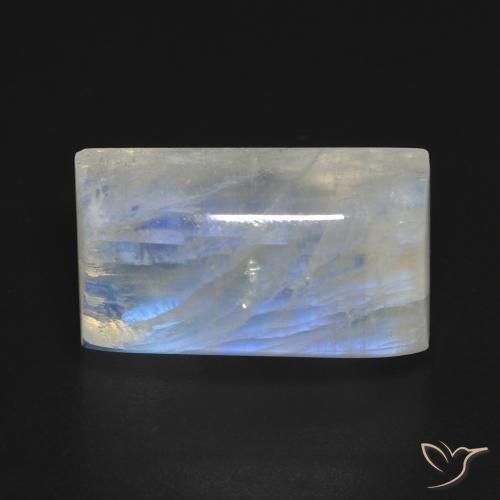 14.72ct Naturel Blanc bleuâtre Pierre de lune arc-en-ciel, Baquette, Transparent
