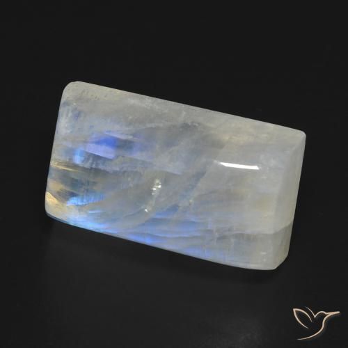Pierre de lune arc-en-ciel Blanc bleuâtre naturelle Baquette, 14.72 ct, Transparent