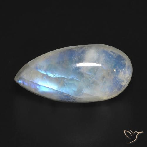 Pierre de lune arc-en-ciel Blanc bleuâtre naturelle En forme de poire, 8.35 ct, Transparent