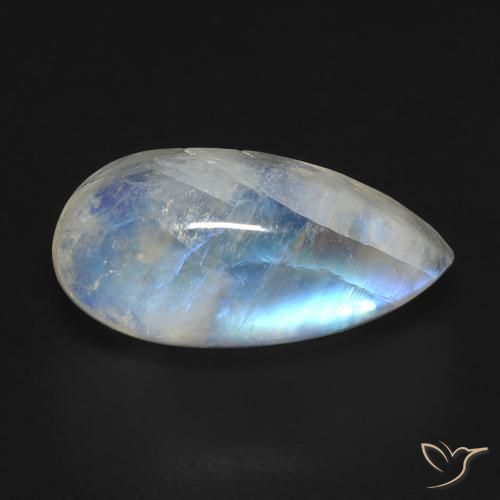 Pierre de lune arc-en-ciel Blanc bleuâtre naturelle En forme de poire, 8.35 ct, Transparent