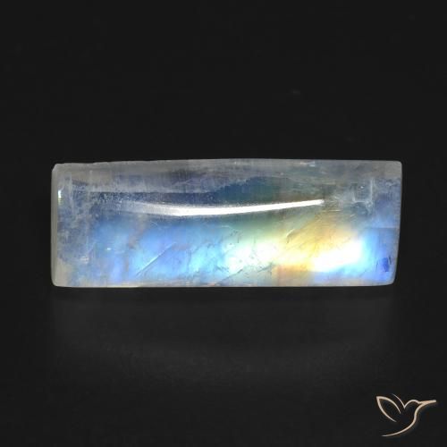 6.98ct Naturel Blanc bleuâtre Pierre de lune arc-en-ciel, Baquette, Transparent