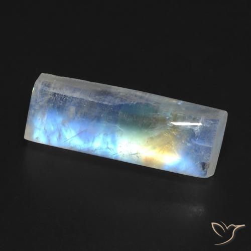 Pierre de lune arc-en-ciel Blanc bleuâtre naturelle Baquette, 6.98 ct, Transparent
