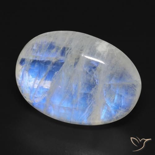 Pierre de lune arc-en-ciel Blanc bleuâtre naturelle ovale, 17.74 ct, Transparent