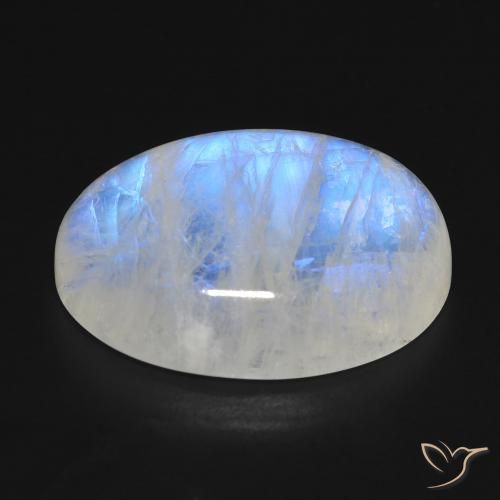 Pierre de lune arc-en-ciel Blanc bleuâtre naturelle ovale, 17.74 ct, Transparent