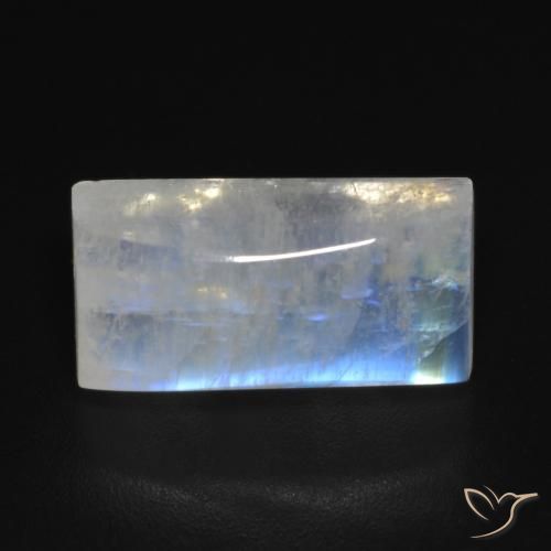 Pierre de lune arc-en-ciel Blanc bleuâtre naturelle Baquette, 7.10 ct, Transparent