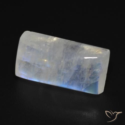 Pierre de lune arc-en-ciel Blanc bleuâtre naturelle Baquette, 7.10 ct, Transparent