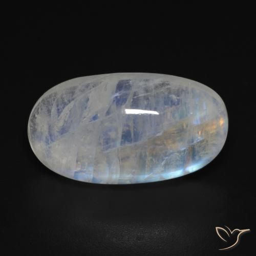 11.85ct Naturel Blanc bleuâtre Pierre de lune arc-en-ciel, ovale, Transparent