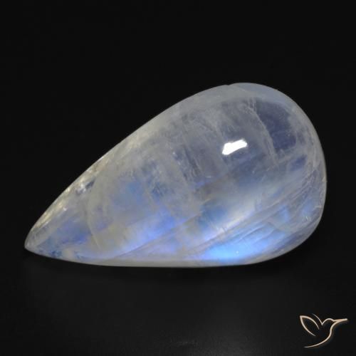 Pierre de lune arc-en-ciel Blanc bleuâtre naturelle En forme de poire, 14.18 ct, Transparent