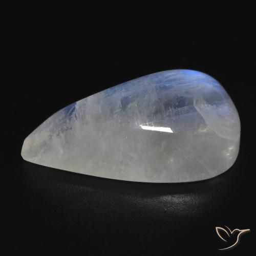 Pierre de lune arc-en-ciel Blanc bleuâtre naturelle En forme de poire, 14.18 ct, Transparent