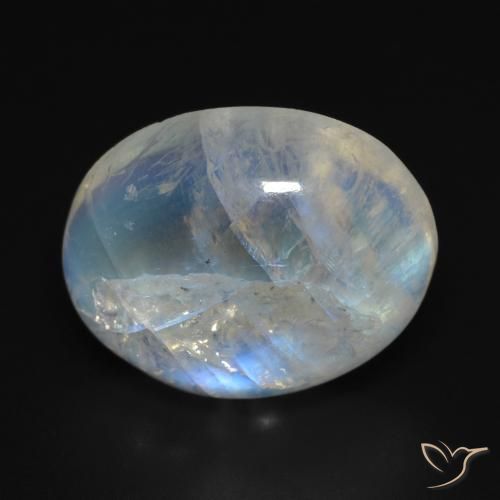 15.46ct Naturel Blanc bleuâtre Pierre de lune arc-en-ciel, ovale, Transparent