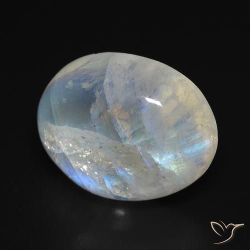 Pierre de lune arc-en-ciel Blanc bleuâtre naturelle ovale, 15.46 ct, Transparent
