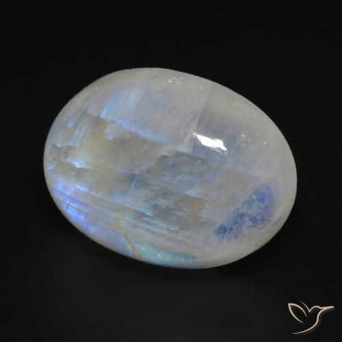 Pierre de lune arc-en-ciel Blanc bleuâtre naturelle ovale, 16.79 ct, Transparent
