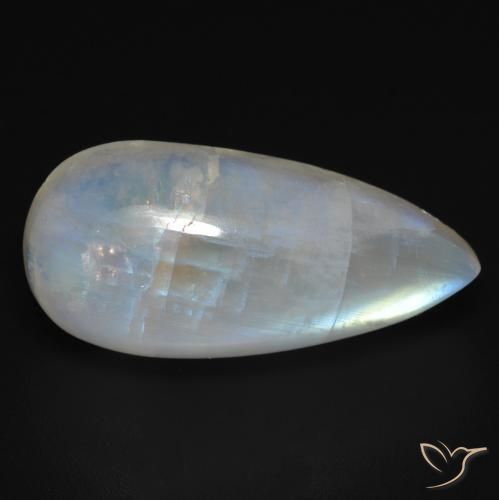 Pierre de lune arc-en-ciel Blanc bleuâtre naturelle En forme de poire, 15.73 ct, Transparent