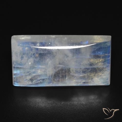 11.79ct Naturel Blanc bleuâtre Pierre de lune arc-en-ciel, Baquette, Transparent