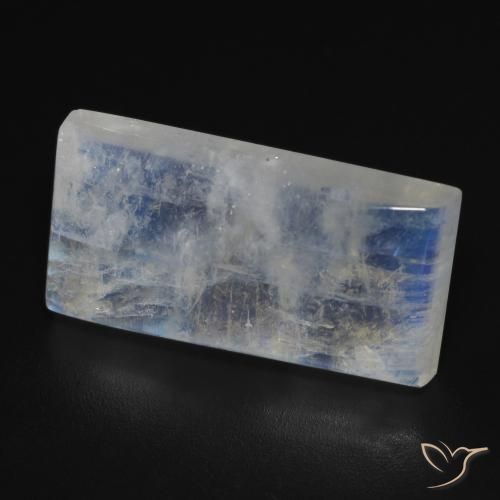 Pierre de lune arc-en-ciel Blanc bleuâtre naturelle Baquette, 11.79 ct, Transparent