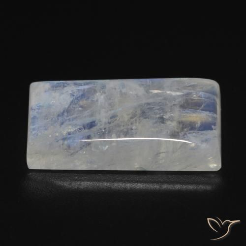Pierre de lune arc-en-ciel Blanc bleuâtre naturelle Baquette, 11.79 ct, Transparent