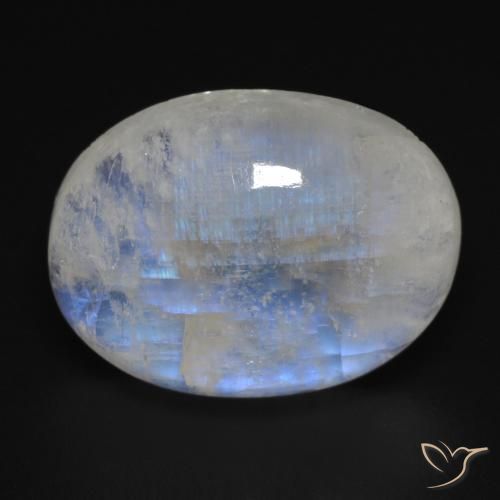 17.16ct Naturel Blanc bleuâtre Pierre de lune arc-en-ciel, ovale, Transparent