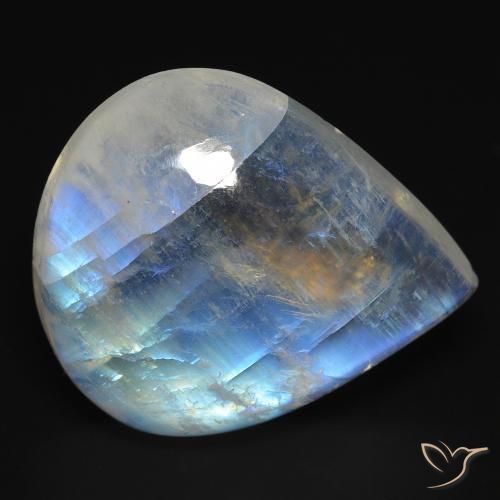 18.49ct Naturel Blanc bleuâtre Pierre de lune arc-en-ciel, En forme de poire, Transparent